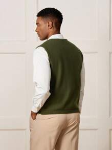 Manfinity CityGents Men's V-Neck Casual Versatile Twist Pattern Knit Vest Old Money Aesthetic