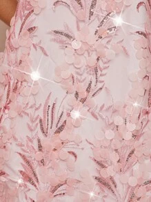 Lumalex Vestido corto con bajo asimétrico, bordado floral de lentejuelas y espalda descubierta para mujer