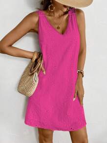 Breezaya Ladies' Solid Color Simple Daily Sleeveless Dress Vacation Beach Outfits Women - Hot Pink - View 5