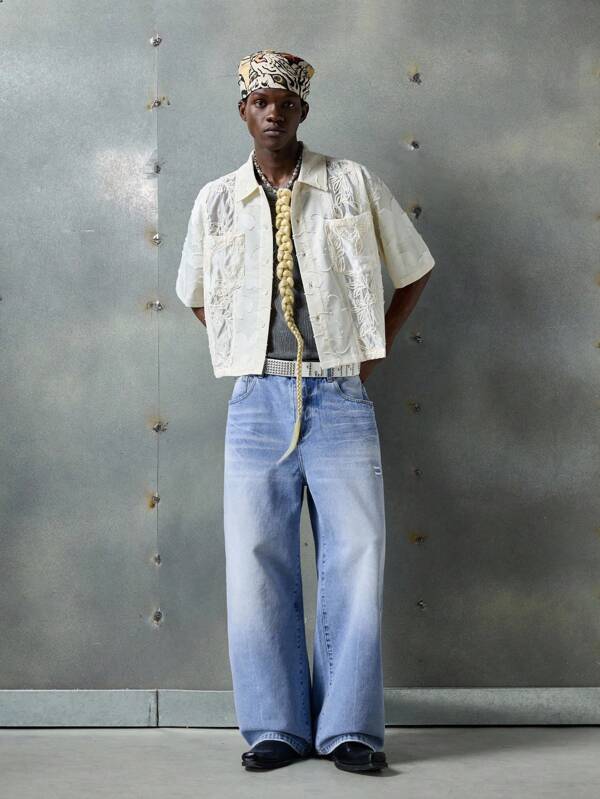 NEON BLANC Vaqueros versátiles casuales de pierna ancha y holgados con bolsillo para hombre