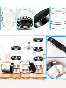 带盖广口瓶 - 透明PET储存容器,用于存放面霜、面膜和美术用品,密封化妆品收纳盒 - 黑色 - 查看 3