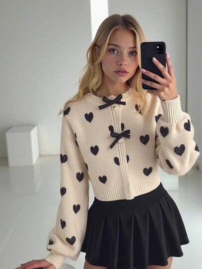 Sparklyn Teen Girl Casual Heart Pattern Front Button Cardigan, Autumn/Winter 2025 Autumn/Winter New Knitted  Girl Sweater Jacket Children Cardigan Kids Sweaters For Girls Button Girl Clothes Autumn And Winter Clothes Cardigan Kids Girls Girl Sweater Jacket Cute Cardigan Kids Sweaters For Girls Button Girl Cardigan Sweater Girl Sweater Jacket Cropped Cardigan Teen Girl Sweaters Cardigan Young Girls Button Down Sweaters Sweaters For Teens Cropped Cardigan Teen Teen Cardigan Cardigans Sweater Cardigan Cute Cardigan Cardigans Sweater Cardigan Knit Cardigan