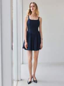 Maija Navy Blue Waist-Cinched Backless Tie Detail Summer Mini Dress For Women, Leisure, Fashion, Festival, Party - Navy Blue - View 5