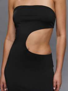 TypaGal Y2K Black Summer Bodycon Dress For Women,Seksi Chic Club Night Outfits With Bold Cut-Out Detail,Minimalist Punk Streetwear Grunge Style Party Dress - Black - View 3