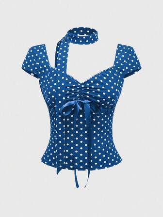 Scopata a T da donna con accento a pois e fiocco stile Y2K