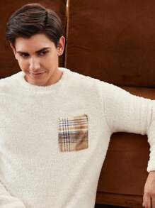 Manfinity Underwear&Sleepwear Basics Men's Casual Plaid Pocketed Fleece Loungewear Set, Home Outfit For Winter, Fall Winter Clothes, Fluffy Pajama, Cozy - Multicolor - View 5