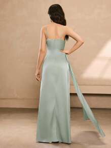 青少年女孩缎面飘逸长裙，侧开衩，适合婚礼季、舞会、万圣节、生日派对、毕业典礼