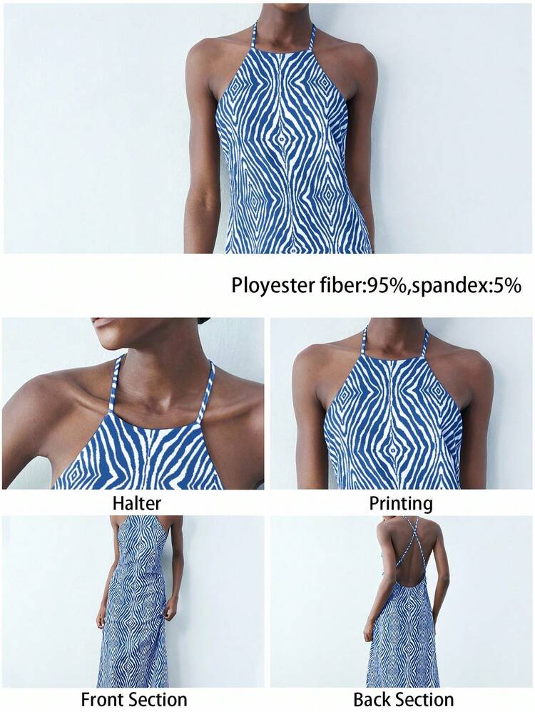 SHEIN Maija 女性デジタル幾何学プリントVネックタイ付きマキシワンピース、春夏の都会的なパーティーに最適、スリミングウエストデザイン、マルチカラープリントのホリデーボヘミアンスタイルのラップドレス