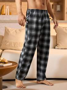 Men's Casual Plaid Lounge Pants, For Autumn, Fall, Winter