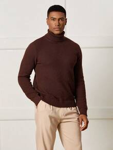 Manfinity CityGents Women's Casual Solid Color Turtleneck Long Sleeve Sweater, Autumn/Winter Brown Turtleneck Sweater, Old Money - Coffee Brown - View 4