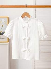 Girls (Small) White Blouse With Cute Bow Decor, Versatile To Pair With Pants, Skirts, And More Girls White Blouse Girls Bow Shirt Girls Collar Shirt Little Girls White Blouse Toddler Girls White Blouse Girls White Bow Blouse Girls White Shirt With Bows Bow Shirt For Girls Girls Elegant Blouse