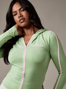 Missguided x Playboy 拉链连帽运动夹克长袖修身短款上衣复古风春秋休闲运动外套运动夹克 - 綠色 - 查看 4