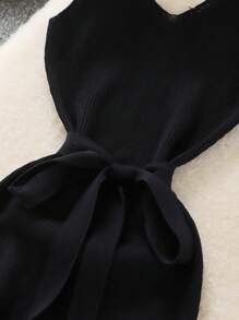 Franclia Solid Color Camisole Dress, Bodycon Knit Fabric, Suitable For Holiday & Work Knitted Sweater Clothes For University