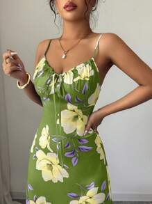 Elenzga Women's Elegant & Charming Romantic Vintage Casual Comfortable Music Festival Holiday Sleeveless Floral Print Satin Maxi Dress With Waist Cinching (Assorted Floral Print)