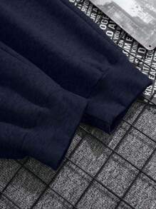 SHEIN Cottnline Cotton Men Letter Graphic Grey Drawstring Waist Sweatpants - Navy Blue - View 5