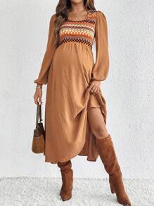 SHEIN Casual Vacation Loose Long Sleeve Maternity Dress Fall Women Clothes  Fall Dresses For Women   Going Out Outfits   Fall Dresses For Women