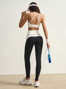 VARSITIE Kontrasfarbige Mesh-Patchwork-Leggings mit hoher Taille, modisch für den Sport