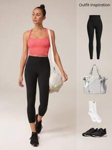 GLOWMODE Medium Impact FeatherFit™-Sculpt Built-In Cups Adjustable V Back Square Neck Jogging Running Training - Pink - View 7
