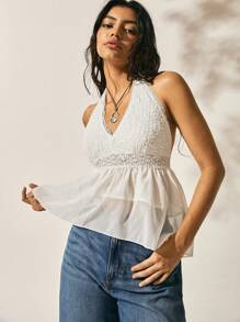 Easelle Top canotta vintage per donne con applicazioni in pizzo e patchwork di stile nomade - Bianco - Visualizzare 5