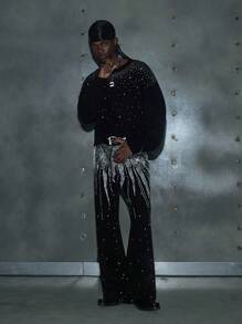 NEON BLANC 男士休闲时尚黑色针织串珠圆领长袖上衣，适合秋冬