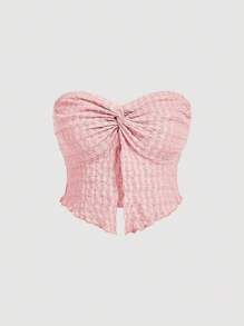 SHEIN MOD Set di top a fascia rosa con nodo e gonna midi aderente elegante, taglie comode per donna - Rosa - Visualizzare 5