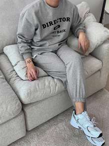 DAZY Grey Men's Letter Print Design Pullover Sweatshirt Set, Autumn - Grey - View 7