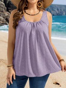 EMERY ROSE Áo ba lỗ thêu lỗ không tay phong cách tối giản, cỡ lớn, thích hợp cho kỳ nghỉ lễ xuân - Màu tím hoa cà - Xem 3