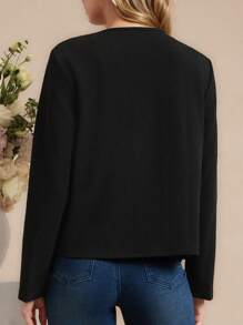 Amorya Women Beaded Pearl Decorated Crew Neck Long Sleeve Knitted Slim Elegant Cardigan, Suitable For Daily Wear, Autumn/Winter - Black - View 4