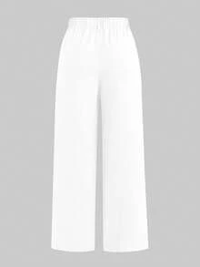 SHEIN LUNE Women's Minimalist Linen Blend Color Block Casual Pants, Suitable For Commuting Winter Fall Autumn