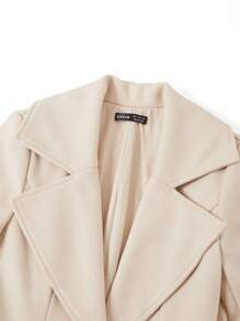 Ellevyn 女士优雅缺口领长款羊毛大衣，带口袋，适合街头、通勤和多场合穿着，秋季 - 杏色 - 查看 6