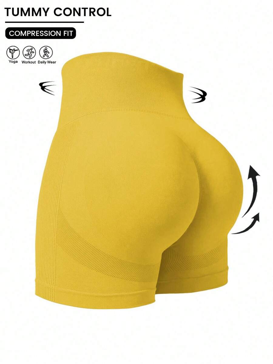 SHEIN Sports Plus Size Solid Color High Waist Seamless Sports Shorts
