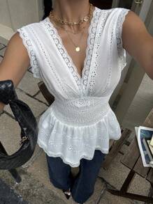 Serisse 夏季新款镂空刺绣女衬衫 - 杏色 - 查看 4