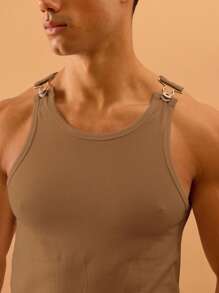 Musero 男士罗纹背心，金属细节扣合，适合夏季春季度假海滩泳池边穿着 - 棕色 - 查看 6