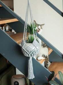 Colgante de planta de macramé hecho a mano con borlas - Soporte colgante de cuerda de algodón para macetas para decoración interior del hogar, decoraciones de tablón de pared bohemio - Multicolor - Ver 6