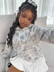 SHEIN Tween Girls Back To School Bestseller Leaf Print Hoodie Sweatshirt, New Loose Comfortable Casual Fashion Versatile Streetwear