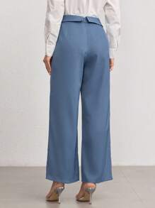 Modelyn Fashionable New Elegant Commuting Metal Buckle Waist Design Women Pants Fall Cloth For Women - Dusty Blue - View 2