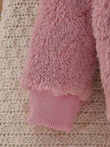 SHEIN Playful Pals 2pcs Set Baby Girls Thermal Lined Crew Neck Sweatshirt Top And Elastic Waist Pants Outfit, Plush Heart Embroidery, Warm, Soft, Comfortable, Casual, Fashionable, Suitable For Winter, Comes With Sling Bag Fall