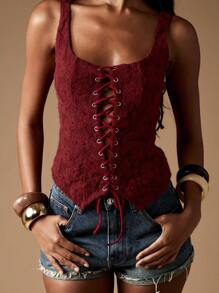 MISSGUIDED Vintage Victorian Corset Bustier Tank Lace Up Front Boned Steampunk Festival Renaissance Medieval Cosplay Boho Cottage Core Autumn Fall Party Christmas