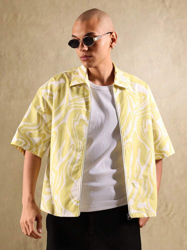 Boxy Fit Zip Through Abstract Print Summer Jacket