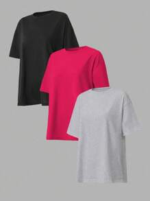 EURMUSE Cotton Oversize Basic 3 PiecesBasic T-Shirt - Multicolor - View 6
