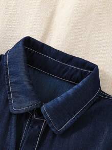 SHEIN Explorewe 2pcs Boys Sky Blue Jeans Style Casual Set, Soft Fabric, Comfortable, Suitable For Summer, Outdoor, School, Travel, Photography, All Occasions, Must-Have For Teen Boys Boys Woven Shirt Short Sets Boys 2 Piece Outfit Set Dark Blue Boys Outfit Royal Blue Boys Shirt And Shorts Set Boys Summer Outfit,Back To School Clothes