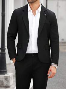 Manfinity Mode 男士大码简约纯色西装：长袖夹克和裤子，适合夏季时尚男装，男士正装，男士西装，男士正装，男士正装