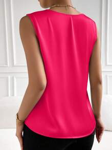 SHEIN Clasi Women V-Neck Pleated Sleeveless Blouse - Hot Pink - View 2