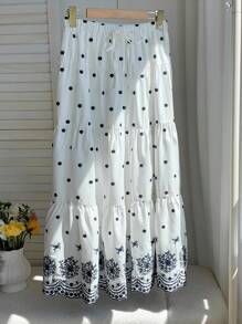 Comfortcana 女士休闲花卉刺绣半身裙，夏季波西米亚风 Fairycore 女装 - 藍白色 - 查看 6