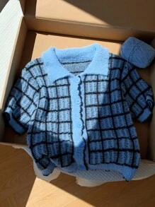 Comfortcana Women's Striped Short Sleeve Knit Cardigan, Fitted, Stylish, Elegant, Casual And Versatile - Blue - View 4