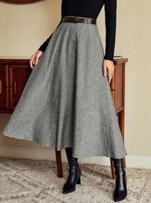 Vintamour 复古优雅女式高腰带口袋半身裙，宽松喇叭裙，休闲工作服冬季女装感恩节女装冬季，女式圣诞派对新年除夕感恩节假期冬季半身裙 - 淺灰色 - 查看 5