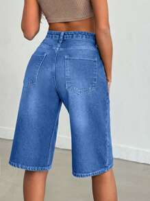 EURMUSE 100%Cotton VINTAGE WASH OVERSIZE LONG SHORT - Light Wash - View 2