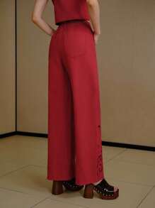 MOTF PREMIUM EMBROIDERY HOLLOW-OUT JEANS - Red - View 6