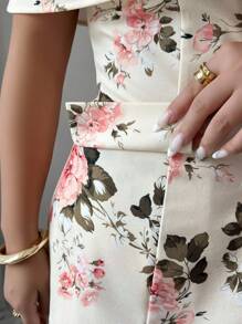 Selianne 女式花卉露肩单排扣夹克和喇叭裤优雅套装