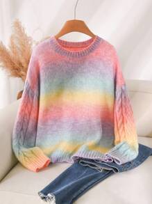 CosyJoli Pulover cu mânecă lungă și guler rotund Ombre pentru femei, mărime plus, potrivit pentru vacanță, ieșiri în oraș, naveta în toamnă/iarna - Multicolor - Vizualizare 1
